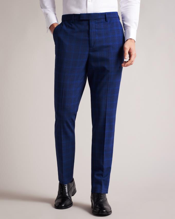 Pantalon Ted Baker Slim Fit Wool And Silk Check Bleu Foncé Homme | QYA-32333042